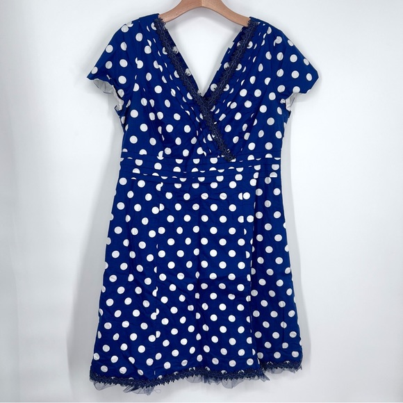 Boden Vibrant Blue Polka Dot Knee Length Dress - Picture 1 of 8